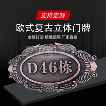 High-end door number plate home Villa creative copper aluminum alloy antique custom residential Nordic personality customization