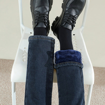 High waist plus thicker straight jeans women winter 2022 new lady loose little lady wearing cigarette pants outside