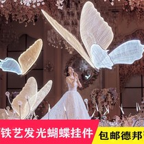 Wedding props wrought iron luminous butterfly pendants ceiling decoration wedding table Road welcome stage wings ornaments