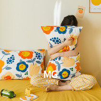  (Menggu Meijia)Hand-painted style cotton pillowcase single girl heart cotton pillowcase pair 48*74cm