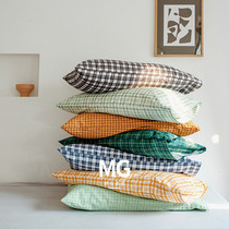  Retro style simple plaid pillowcase Pure cotton pillowcase Net red student dormitory pillowcase single 48*74