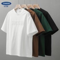 Dukeen American 400G heavy short sleeve T - shirt men summer wide - sized alphabet embroidered straight cotton half sleeve