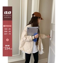 FCYstudio apricot color diamond down jacket female 2021 autumn and winter Korean version of loose Joker small non-collarless coat