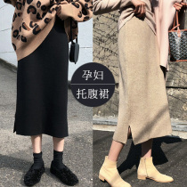 Pregnant womens skirt autumn core-spun knitted skirt long Joker A- shaped belly skirt autumn and winter wear