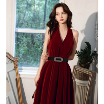 Toast dress 2021 new bride wedding engagement wine red thank-you banquet usually can wear halter neck evening dress skirt woman