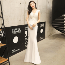 White Evening Gown Dress Lady 2021 New Exploits Temperament Banquet Fish Tail Advanced Texture Celebrities HIGH-END