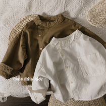 Boy shirt 2022 new autumn-style baby long sleeve white shirt girl Korean version blouse child spring and autumn ocean wave