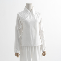 Hanfu Chinese clothing summer short sleeves white men and women soft Chinese style long sleeve art Zen tea suit Tang suit jacket