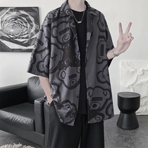 Short Sleeve Shirt Jacket Mans Port Wind Hip Hop Summer New 50% Sleeves Shirt Korean Version Trendy Cartoon Blouse