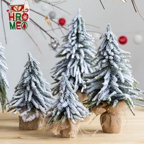 Hromeo snow-sprayed flocking Cedar mini Christmas tree counter window desktop ornaments