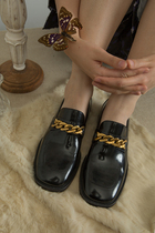 pinkpunkplank20 Spring and summer wild tumbling bright black copper chain retro loafers