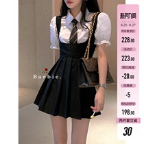  Aunt Barbie little black skirt strap dress 2021 new summer waist sweet French pleated skirt Halter suspender skirt