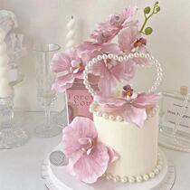 Net red Mothers Day cake decorated pearl love pearl chain simulation butterfly bouquet flower box plugin