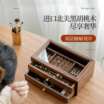 Solid wood jewelry box High-grade earrings earrings necklace storage box Household wooden drawer type black walnut jewelry box