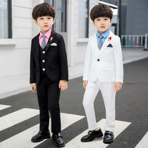 Childrens small suits spring autumn flower childrens gowns white Western suit waistcoat Three sets host piano to serve boy