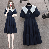 Large size womens clothing fat sister 2021 summer new foreign style age reduction loose thin doll collar age reduction dress