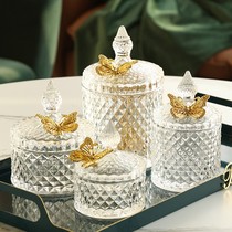 Light luxury glass candy cans with lid cute creative exquisite storage cans ornaments storage box ornaments