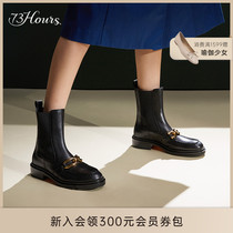 73Hours Women Shoes Lena Autumn Winter Round Head Coarse Heel Boots Chelsea Boots Black Boots Short Boots