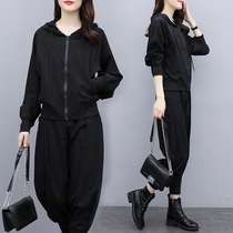 Fat sister casual fashion suit women loose age reduction thin large size womens short coat two-piece set of womens spring and autumn clothes