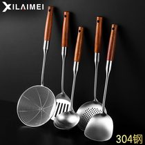 Thickened 304 solid wood handle spatula stainless steel household kitchenware cooking shovel soup spoon frying spoon set anti-hot hands