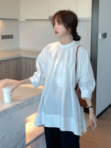 Spring pregnant woman wearing a hitch profile shirt temperament advanced sensation Tidal Moms Daily Commute Round Collar Long Sleeve Hooded Sweatshirt