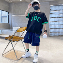 Boy Short Sleeve Suit Slim Fit Black Spring Dress 2022 New CUHK Child Handsome Gas Tide Children Boy Fried Street Summer