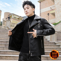 Popular logo autumn and winter leather clothes men plus velvet leather jacket trend thickening winter motorcycle clothing men leather U jacket handsome INS