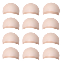 One head through nylon high elastic breathable invisible stockings mesh cap Skin color black 12-pack wig fixed hair net