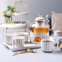 Light luxury European ceramic afternoon tea tea set set flower fruit tea cup fruit glass tea tea pot candle heating