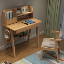 Nordic solid wood desk simple Japanese childrens writing desk desktop with bookshelf computer desk small household household