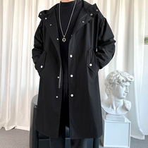 Windbreaker mens long spring and autumn ruffian handsome coat Korean version of the trend autumn and winter fat cloak trend brand handsome British coat