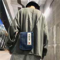 2022 new retro style text embroidery single shoulder slanted satchel male art personality student canvas small satchel female tide