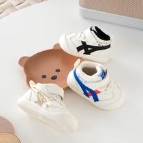 Baby white shoes toddler shoes autumn and winter soft bottom high-top shoes plus velvet warm 0-2 year old baby cotton shoes boy shoes