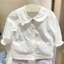 pawinpaw bear children's clothing 2021 spring and autumn new girls cotton coat baby white shirt baby shirt