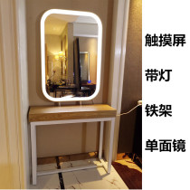 Hair salon hairdressing mirror barber shop Nordic single-sided mirror with light retro solid wood hairdressing mirror with LED light hair cutting mirror