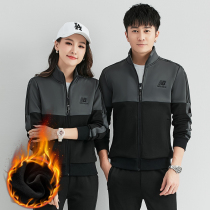 361 couples sports suit men and women Autumn Winter plus velvet padded Jordano running leisure sportswear three-piece cotton
