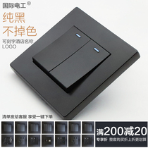 Black 86 hotel household wall concealed switch socket pure black one open dual control five-hole usb socket panel