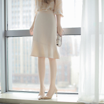 Triacetic acid vertical skirt Womens long design sense niche elegant irregular lotus leaf swing hip fishtail skirt