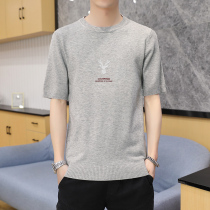 Mens half-sleeve sweater sweater thin spring and summer new Korean slim fit trend round neck short sleeve T-shirt base shirt