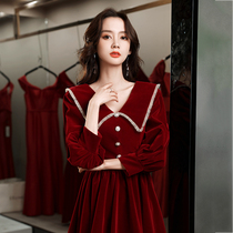 Long sleeve velvet toast bride 2021 autumn and winter little man red wedding engagement back home usually wear dress
