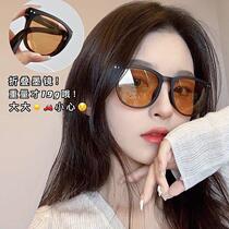 Can glasses sunglasses Women summer sunscreen tea color super light Big Face folding UV protection 2021 new sun glasses