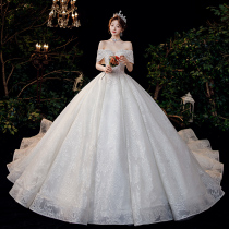 One-word shoulder main wedding dress 2021 new bride French small man Heavy Industry luxury temperament Palace big tail summer
