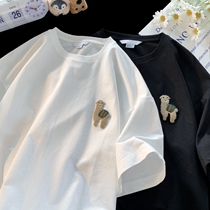 Short sleeve t-shirt men summer simple float embroidery half sleeve men heavy tide casual loose five-point sleeve shirt