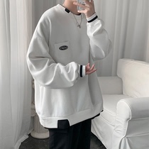 Fake two-piece sweater mens autumn Korean version of the trend casual solid color jacket loose design round neck autumn top clothes