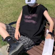 Vest mens fashion brand ins summer 2021 new cloud print sleeveless t-shirt loose wear sports waistband cut sleeves