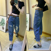 European product 2021 autumn thin new size broken pants jeans women thin loose radish Harlan ankle-length pants