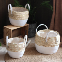 Nordic simple straw flower basket flower rattan flower pot pot set basket home living room balcony decoration ornaments