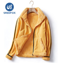 Sedan Fox fleece female plus velvet thickened autumn and winter warm coral velvet loose cardigan sweater jacket