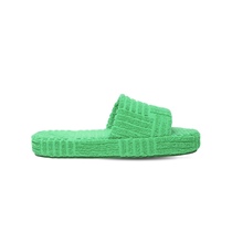 BOTTEGA #Green Geometric Terrycloth Slide Sandals