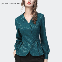 Design sense shirt coat women 2021 Autumn New European fashion v collar professional OL temperament lace small top